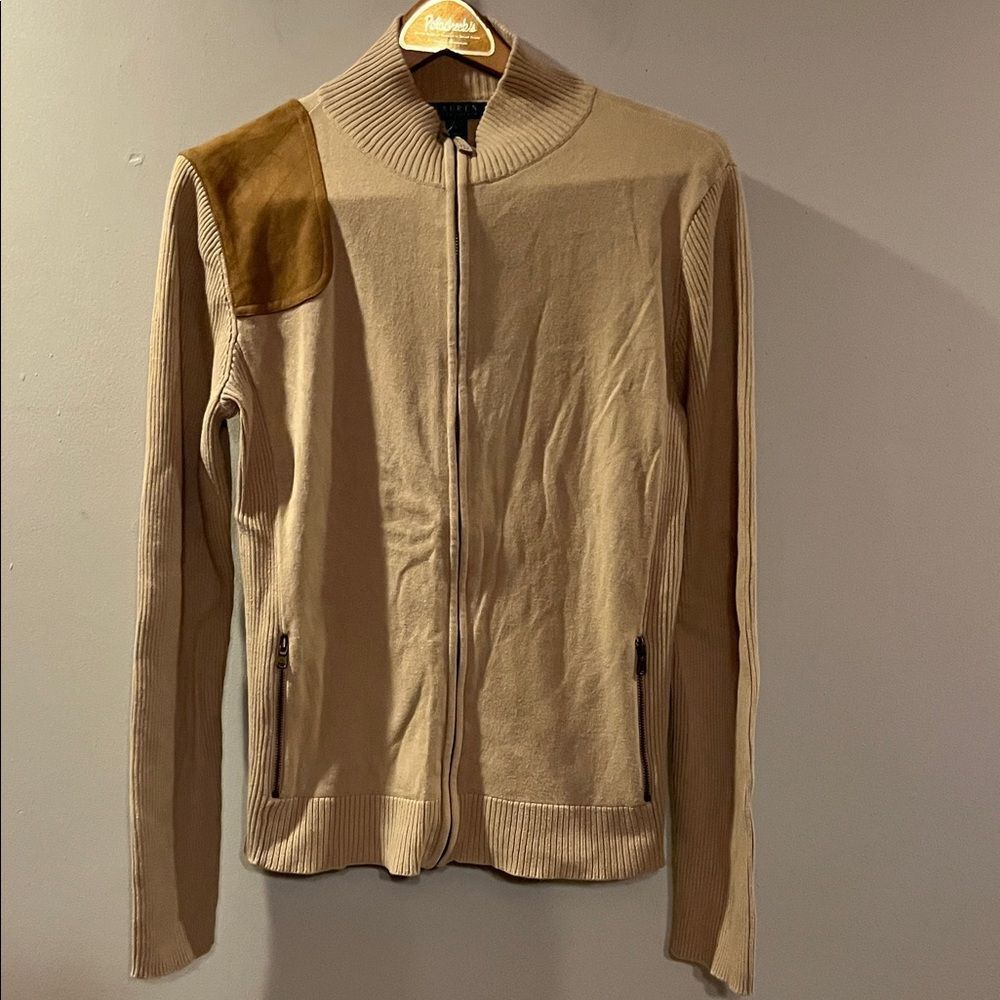 Lauren Ralph Lauren Beige Sweater with Suede Detail